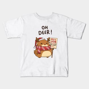 Oh Deer Funny Christmas Reindeer in Santa Hat Kids T-Shirt